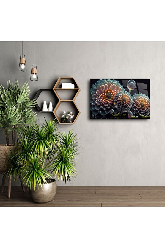 Modern Soyut Çiçek Tasarımlı Cam Tablo
