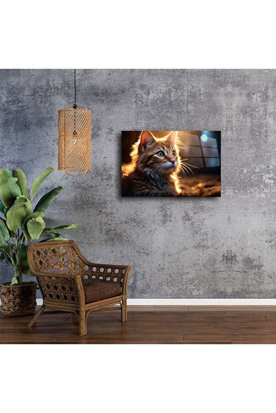 Turuncu Yavru Kedi Cam Tablo
