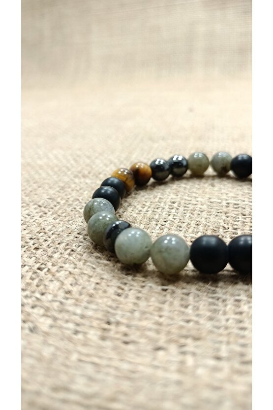 Karizma Bilekliği Labradorit Hematit Mat Oniks Kaplan Gözü Bileklik