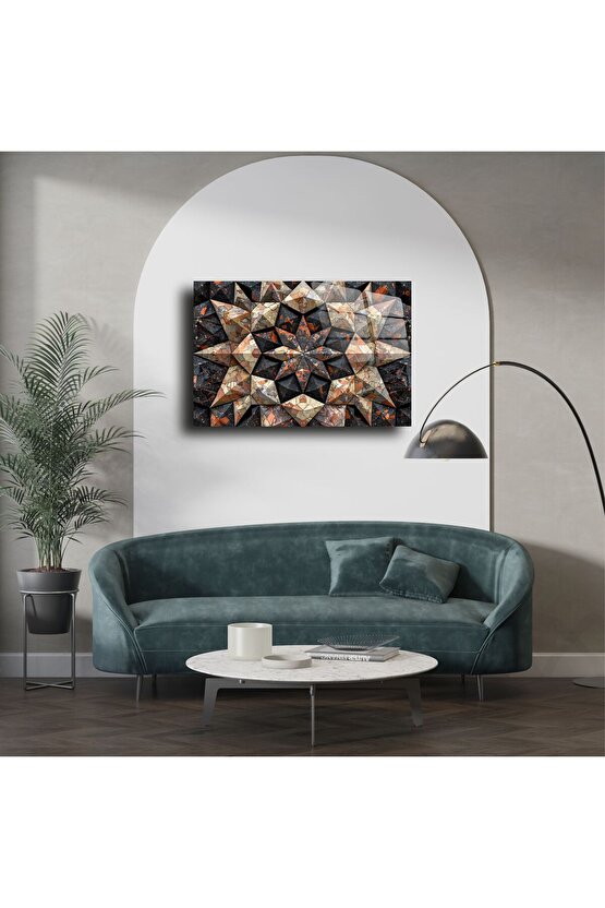 Geometrik Mermer Desenli Siyah Cam Tablo