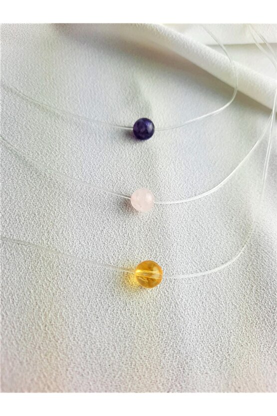 Misina Kolye Kadın Doğal Taş Kolye Ametist, Sitrin, Pembe Kuvars