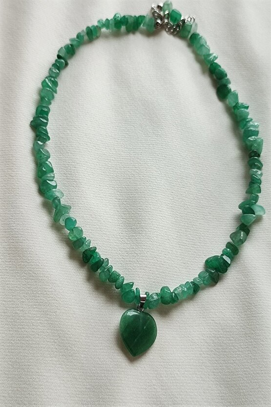 Sertifikalı Aventurin Kırıktaş Doğaltaş Kalp Kolye