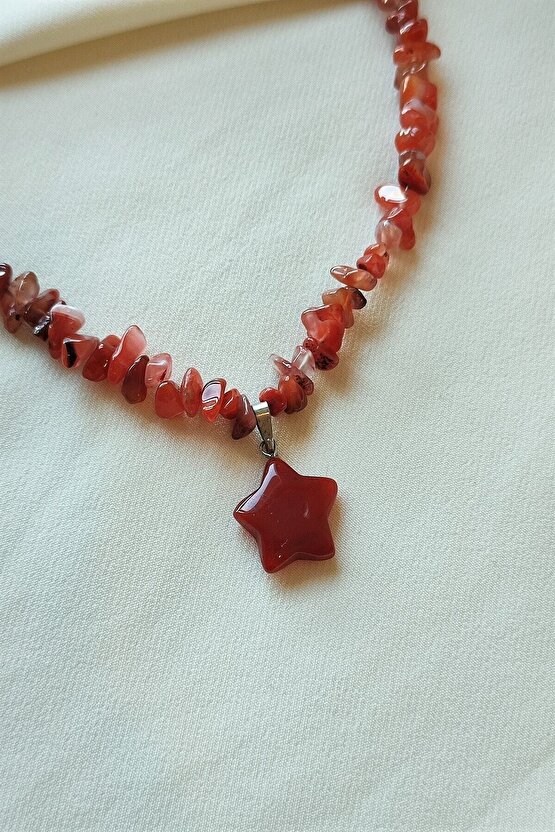 Sertifikalı Akik Yıldız Kırıktaş Doğaltaş Kolye