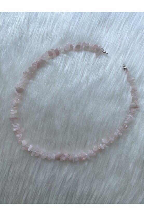 Pembe Kuvars Kırıktaş Doğal Taş Kolye