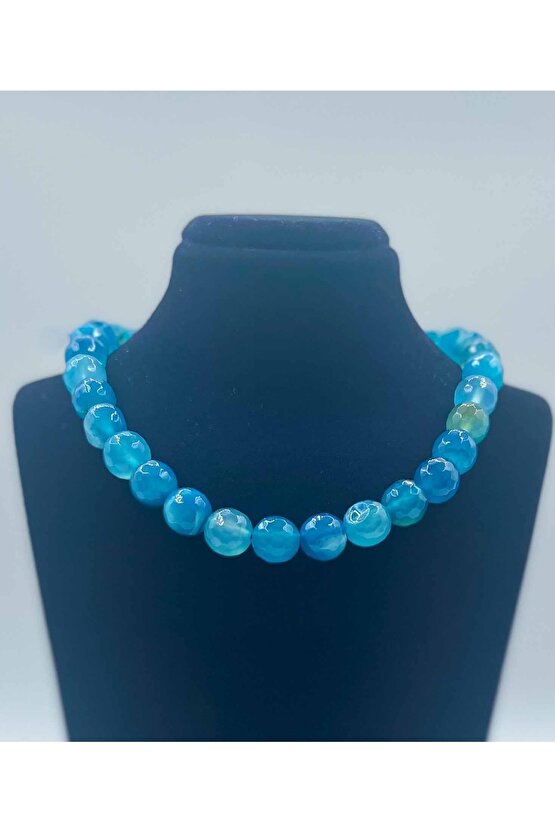 Akik Doğal Taş Kolye 10 Mm Faset Kesim