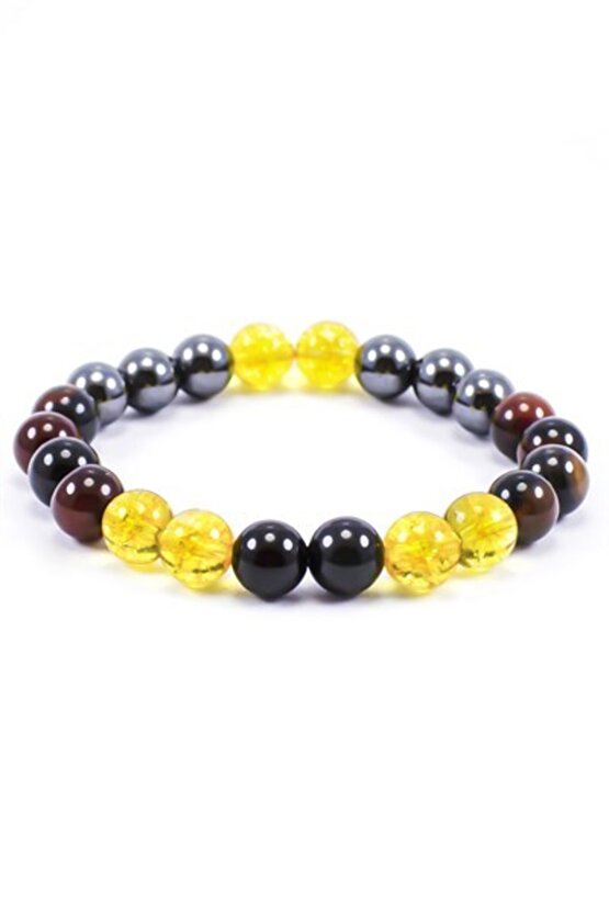 Doğal Taş Kadın Erkek Bolluk Bereket Para Bilekliği Akik Hematit Sitrin Bileklik