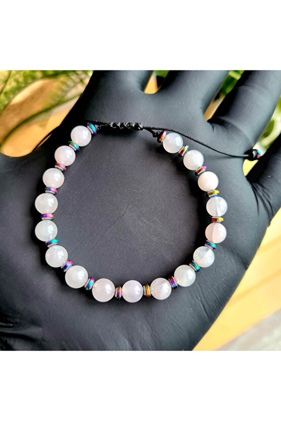 Pembe Kuvars Kristali Doğal Taş Bileklik (EL YAPIMI TASARIM ÜRÜNLER)