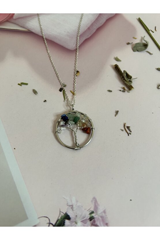 Doğal Çakra Taşları Hayat Ağacı Kolye