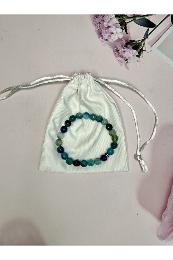 Mavi Akik Doğal Taş Bileklik-%100 Orijinal Ve Sertifikalı