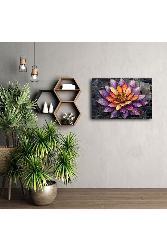 Lotus Çiçeği Cam Duvar Tablosu