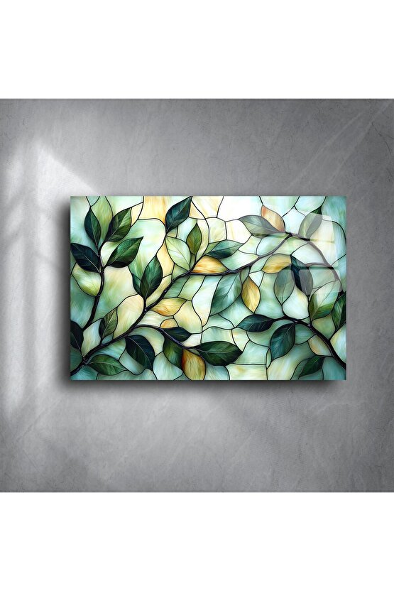 Zümrüt Yeşili Yapraklı Vitray Panel