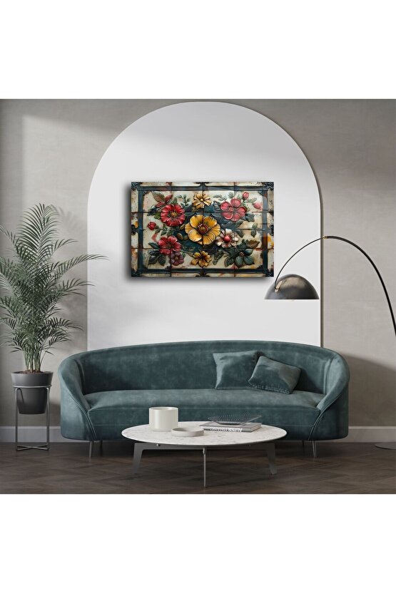 Renkli Cam Mozaik Çiçek Tablo