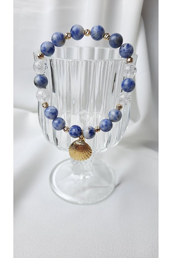 Doğal Taş Kadın Bileklik, Lapis Lazuli, Necef , Mavi Beyaz Gold