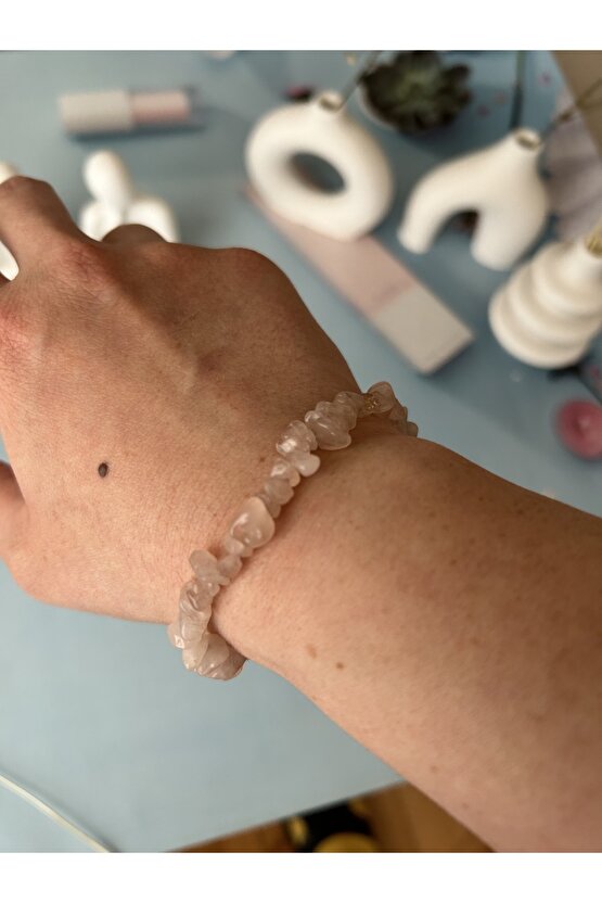 Doğal Pembe Kuvars Kırık Taş Bileklik - Doğanın Renkli Işıltısı-%100 Orijinal