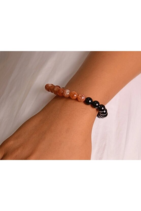 Güneş Taşı & Turmalin Doğal Taş Bileklik 8mm