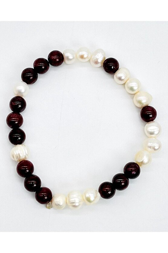 İnci - Lal Garnet Doğal Taş Bileklik 8 mm