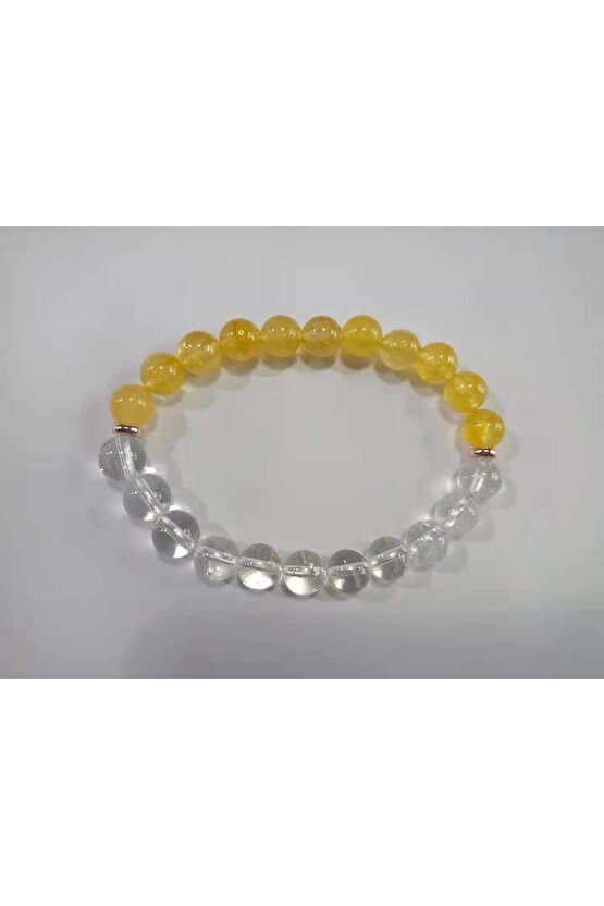 Kristal Kuvars & Dönüşümlü Sitrin Doğal Taş Bileklik 8mm