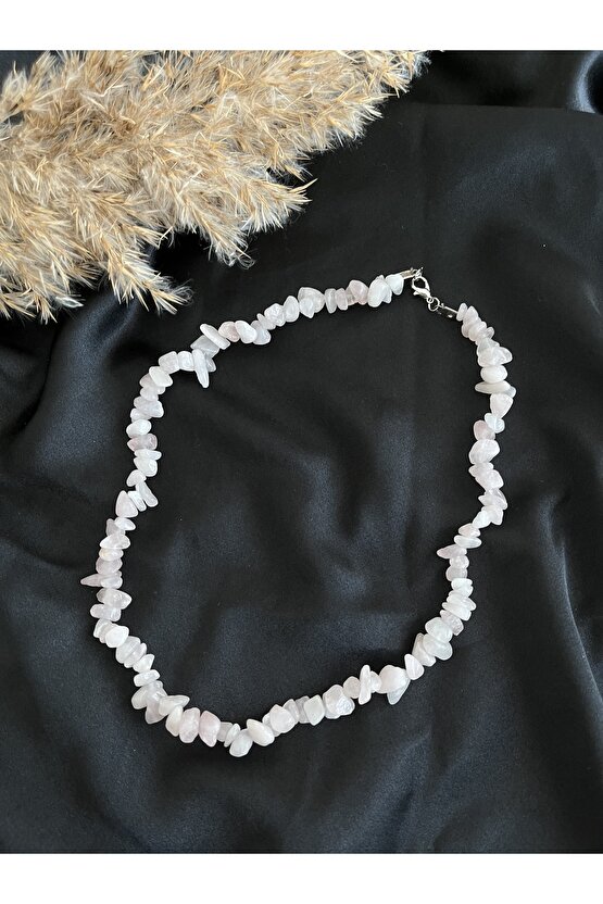 Pembe Kuvars Kırık Doğal Taş Kolye