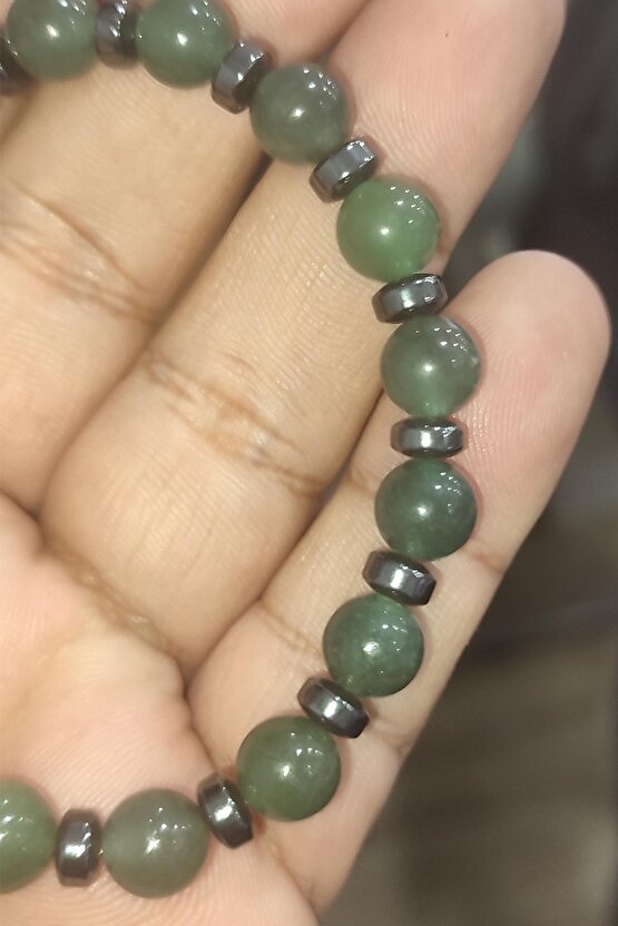 Yeşil Akik ve Hematit Taşı Natural Doğaltaş 8 mm Bileklik