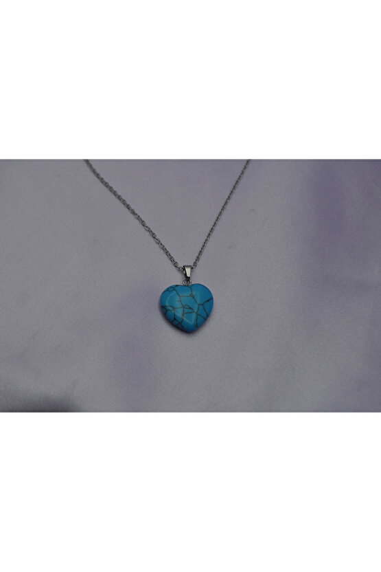 Turkuaz Firuze Kalpli Doğaltaş Kolye