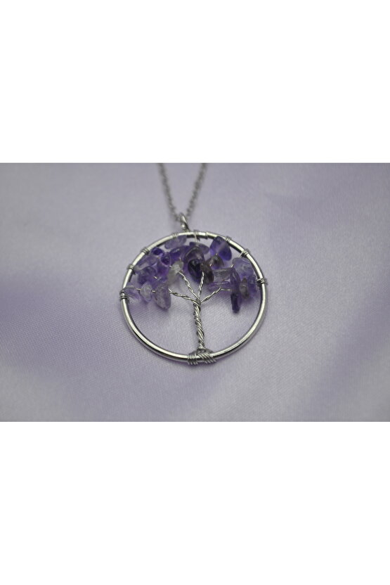 Ametist Hayat Ağacı Doğaltaş Kolye