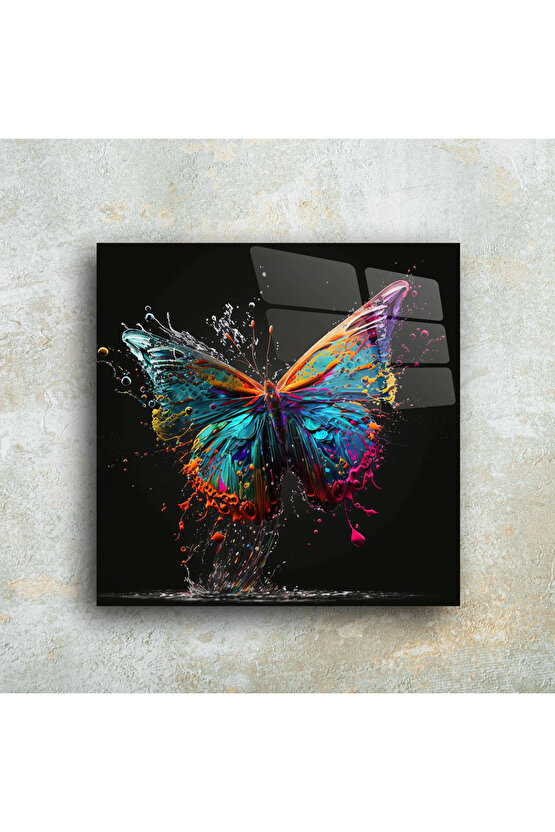 Karışık Renkli Kelebek Cam Tablo Duvar Dekoru