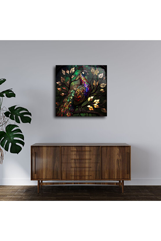 Tavus Kuşu Cam Tablo Duvar Dekoru 3