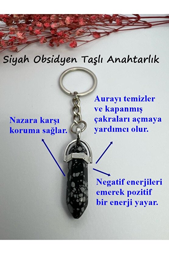Siyah Obsidyen Gerçek Doğal Taş Anahtarlık