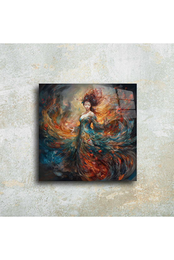 Kadın Melek Cam Tablo Duvar Dekoru