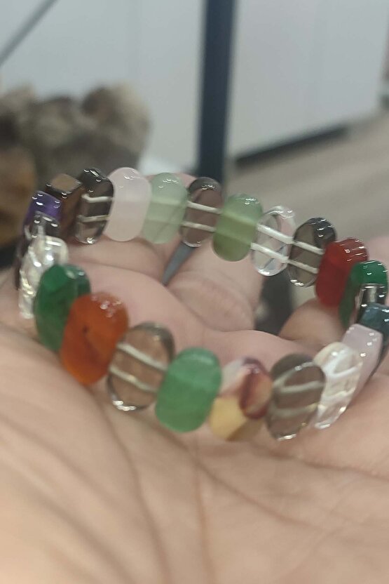 Karışık Taşlı Faset Kesim Natural Doğaltaş Bileklik