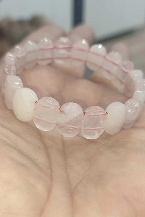 Pembe Kuvars Taşı Faset Kesim Natural Doğaltaş Bileklik