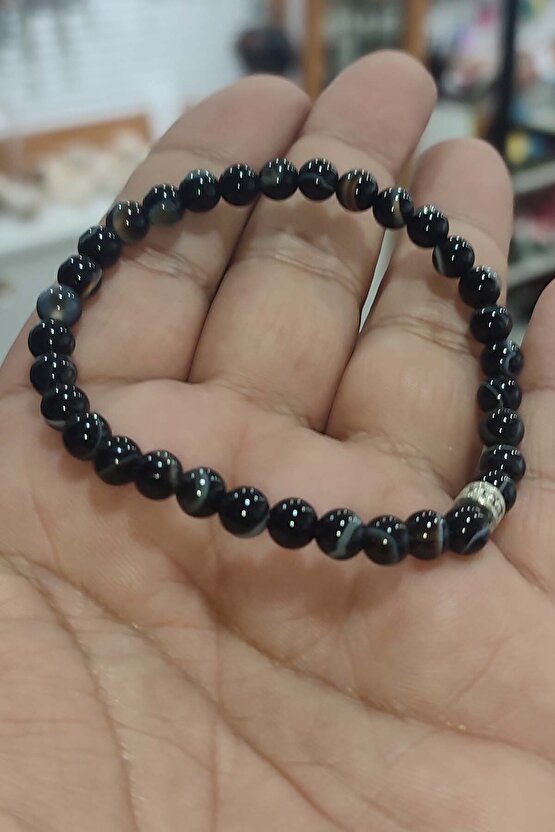 Siyah Akik 6 mm Natural Doğaltaş Bileklik