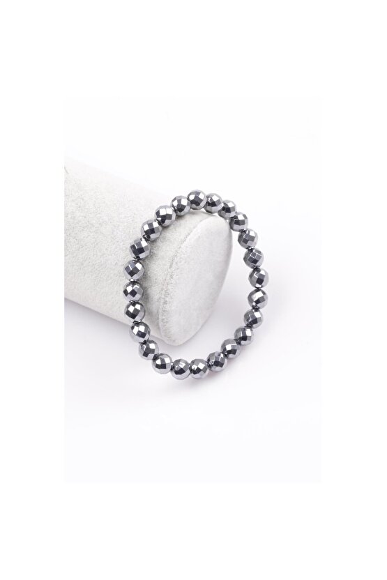 Terahertz Doğal Taş Bileklik 8 Mm Fasetli Küre  Kesim