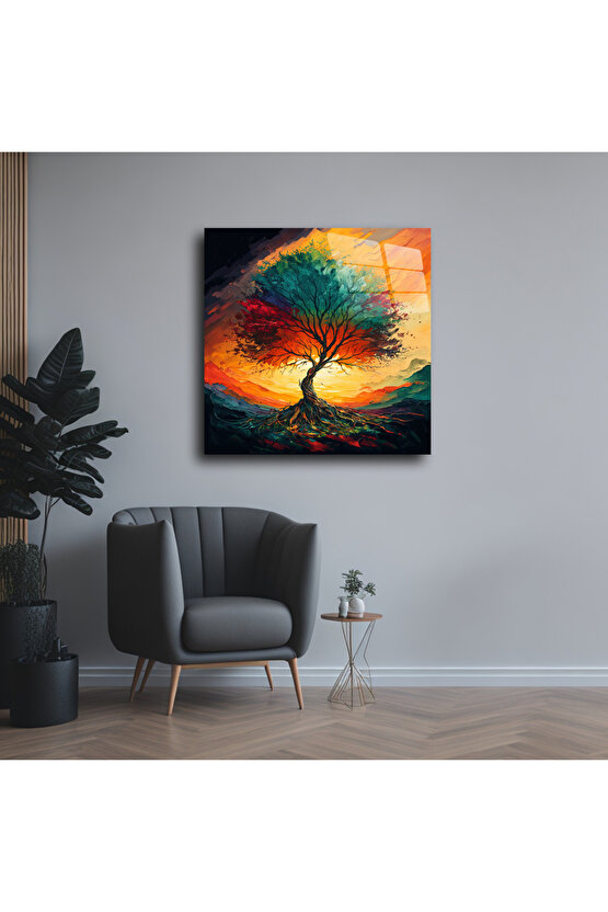 Hayat Ağacı Görseli Cam Tablo Duvar Dekoru 7