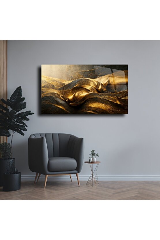 Gold Siyah Karışık Desen Cam Tablo Duvar Dekoru