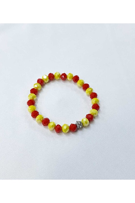 Sarı-Kırmızı Renkli Kristal Cam Bileklik | Unisex | Hediye Ve Günlük Şık Aksesuar Kombin