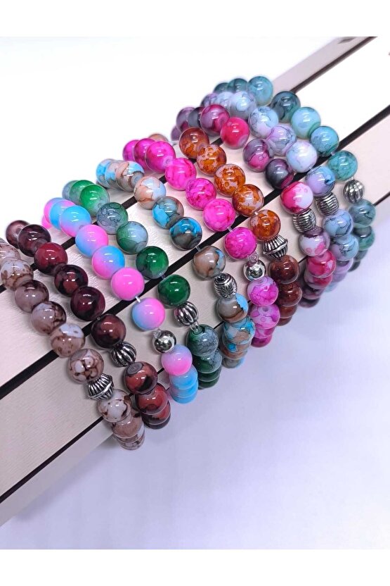 Unisex Porselen Kaplama Doğal Taş 10Lu Bileklik-Sevgili Arkadaş Aile Kombin Hediye Aksesuar