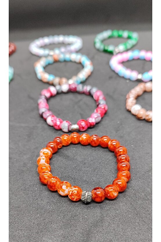 Unisex Porselen Kaplama Doğal Taş 10Lu Bileklik-Sevgili Arkadaş Aile Kombin Hediye Aksesuar