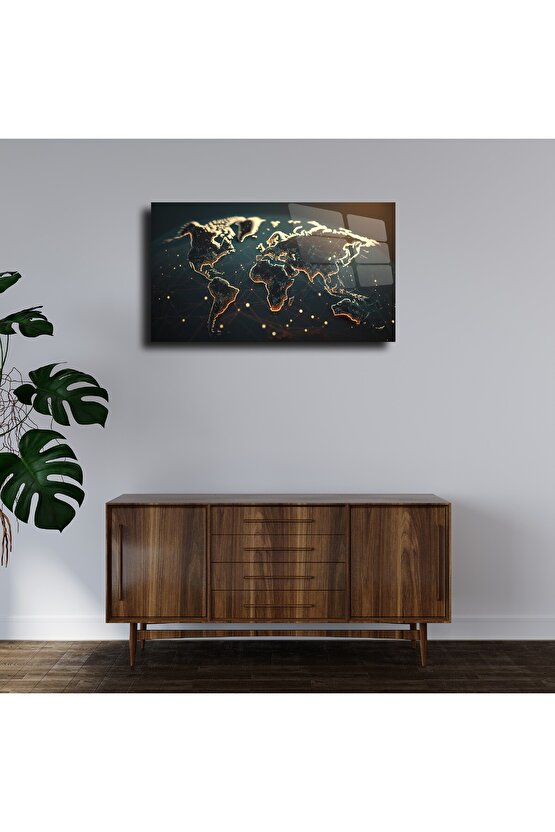 Dünya Temalı Cam Tablo Duvar Dekoru 3