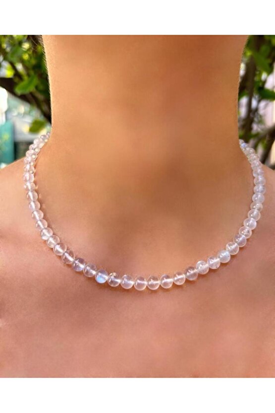 6 MM Küre Kesim Ay Taşı Doğal Taş Kolye