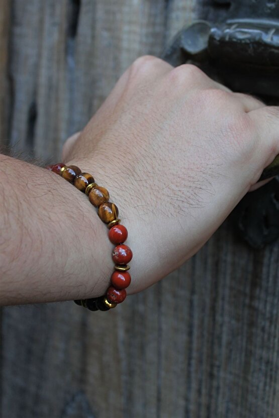 Aslan Burcu Kaplan Gözü Jasper Hematit Lal Erkek Burç Bilekliği