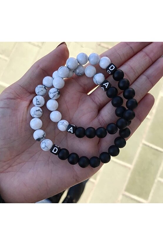 Doğaltaş Harf Çift Bilekliği  Harfli Sevgili Bilekliği  2li Doğaltaş Bileklik