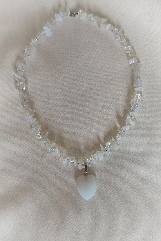 Sertifikalı Opalit Kalp Doğaltaş Kolye