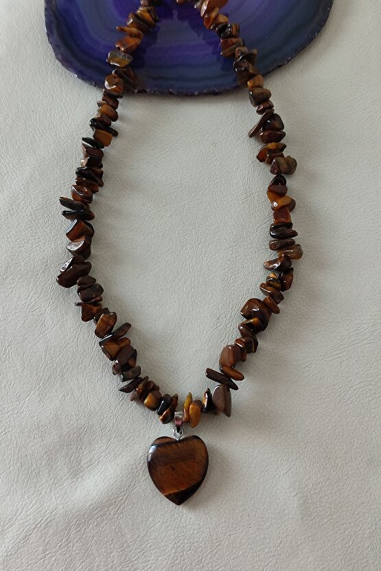 Sertifikalı Kaplangözü Kırıktaş Doğaltaş Kalp Kolye