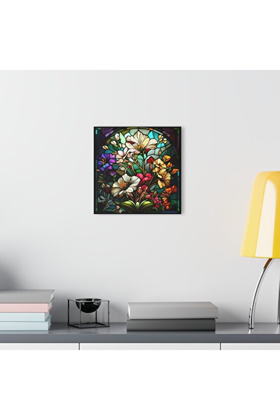 Renkli Çiçekler Cam Tablo Duvar Dekoru