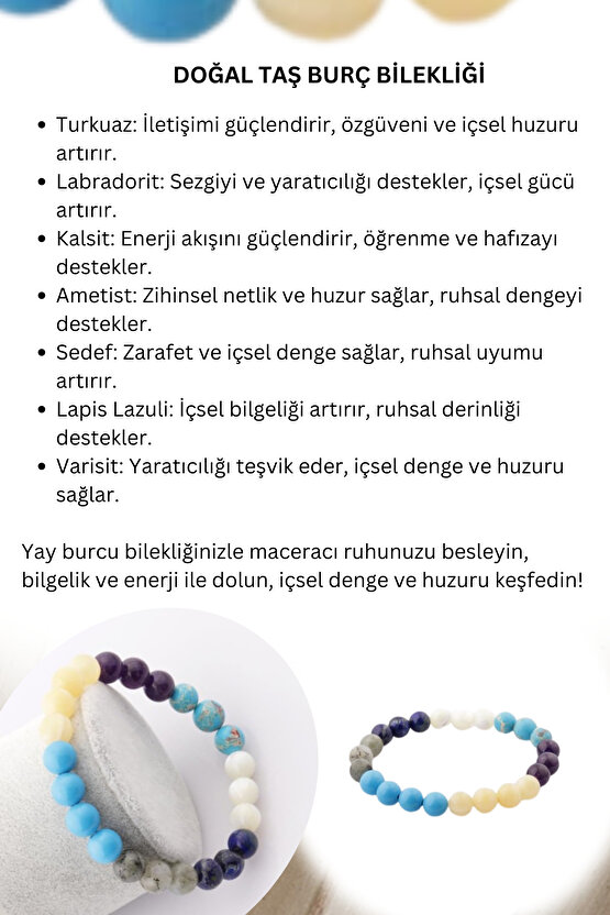 -MACERA VE BİLGELİK-Yay Burcu Taşlarından Oluşan Doğal Taş Bileklik