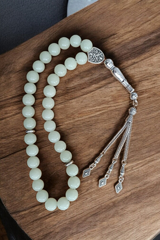 Fosfor Taşı  Tesbih 33 Lük Tesbih Orijinal Doğal Taş Gece Parlayan Taş 10 mm Büyük Boy