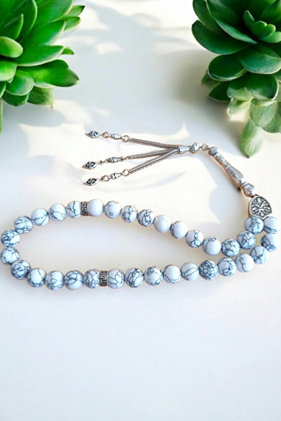 Beyaz Firuze Taşı Tesbih 33 Lük Tesbih Orijinal Doğal Taş Renk Atmaz  10 mm