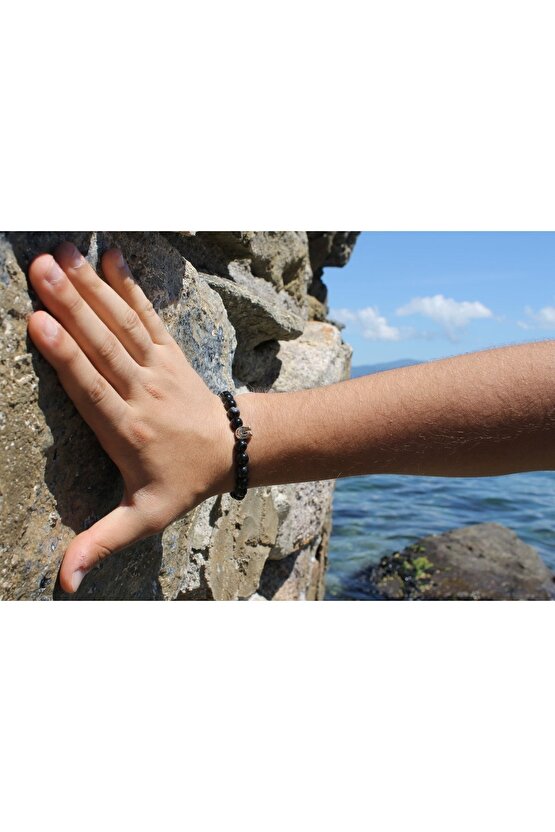 Akik Nal Figürlü Ön Aksesuarlı 8 Mm Küre Kesim Bileklik