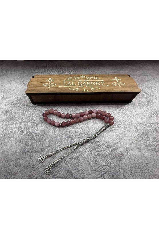 %100 doğal taş -Lal Garnet Taşı: Aşkın, Tutkunun ve Canlılığın Kaynağı - özel kutusuyla tesbih